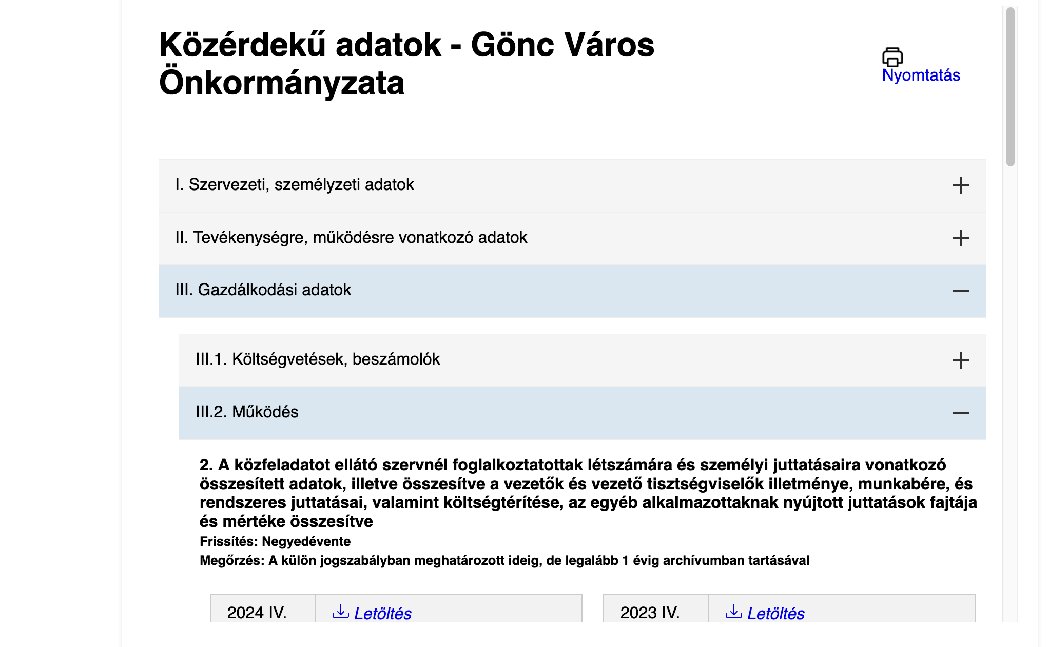Képernyőkép közzétesz apival beágyazott közérdekű adatokról